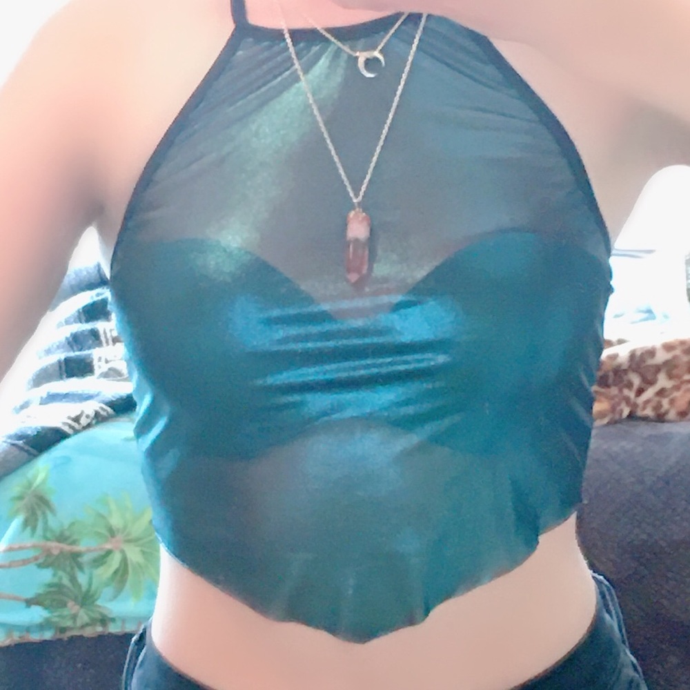 Dolls Kill // Blue Mesh Halter Top